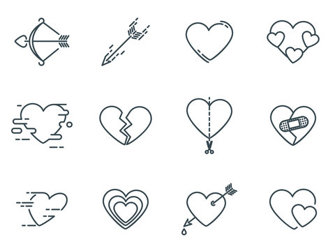 Heart icon in set on the white background. Universal linear icons to use in web and mobile app.