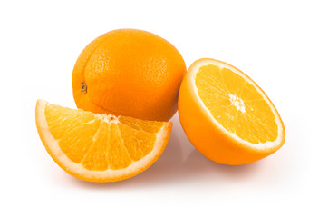 Whole orange fruits and orange fruit slices isolated on white background cutout