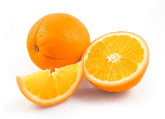 Whole orange fruits and orange fruit slices isolated on white background cutout