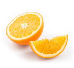 Whole orange fruits and orange fruit slices isolated on white background cutout
