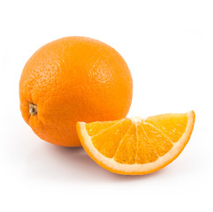 Whole orange fruits and orange fruit slices isolated on white background cutout