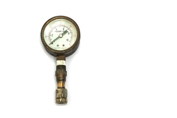 old and rusty pressure gauge isorated on white Background
