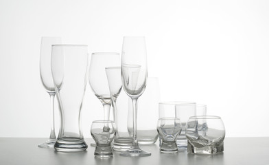 Empty wine glasses on table. Closeup.