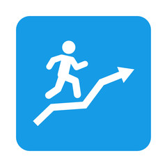 Icono plano corredor en flecha en cuadrado azul