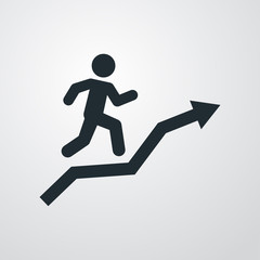 Icono plano corredor en flecha en fondo degradado