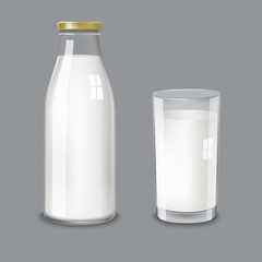 Transparent glass bottle and a glass milk