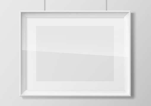 Horizontal white photo frame with glass
