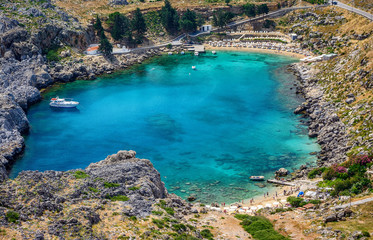 Naklejka na ściany i meble Picturesquare view from the Acropolis, Lindos, Greece