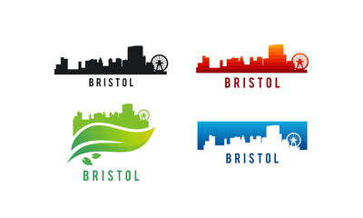 Set of Various Bristol city Skyline silhouette vector illustration