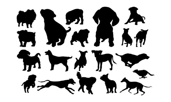 Set of Cute Dog and Puppy Silhouette vector