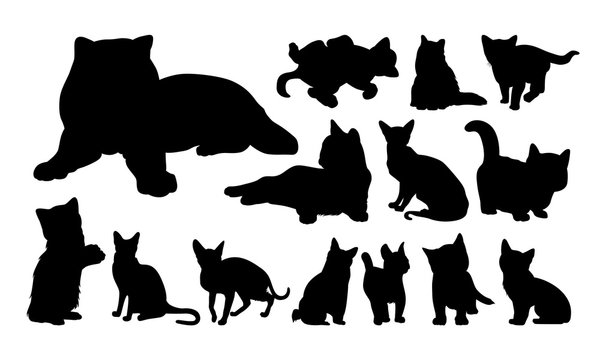 Set of Cute Cat and Kitty Silhouette vector