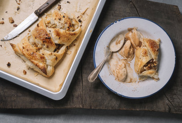 Apple strudel with cream cheese and walnuts