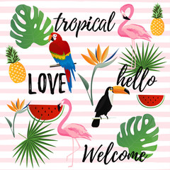 Tropical seamless pattern background. Tropical poster design. Summer and holidays background. Wallpaper, invitation card, textile print vector illustration design