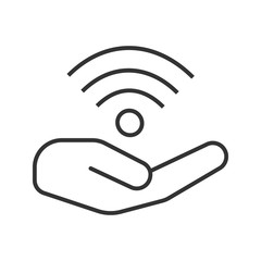Open hand with wi-fi sign linear icon