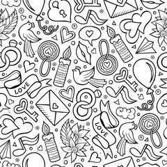 Cartoon cute hand drawn Valentine's Day seamless pattern