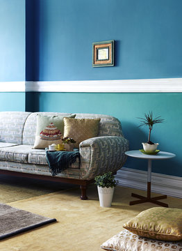 Blue And Turquoise Wall Living Room Modern Sofa