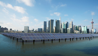 Shanghai skyline with Solar power plant