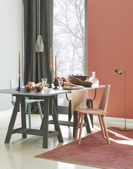 modern home corner beautiful dinning table - obrazy, fototapety, plakaty
