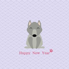 2018 Chinese New Year minimalistic greeting card, banner with cute funny dog, typography, paw print. Isolated objects. Vector illustration. Festive design elements.