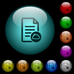 Cloud document icons in color illuminated glass buttons