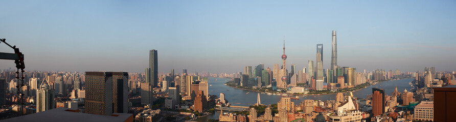 Fototapeta premium Aerial photography bird view at Shanghai bund Skyline