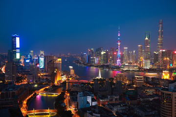Fototapeta na wymiar Aerial photography bird view at Shanghai bund Skyline