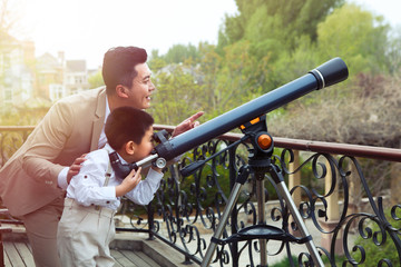 The father and son used an astronomical telescope on the terrace