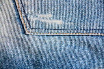 Blue denim jean Ripped Destroyed with seam texture and background