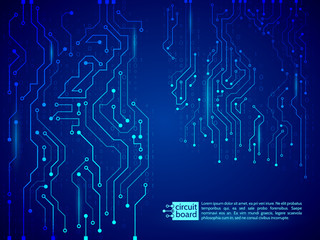High-tech technology background texture. Blue circuit board vector illustration.