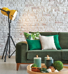 living room home decoration green sofa and middle table
