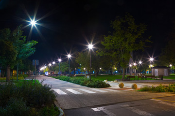 modern city park at night, Sered, Slovakia