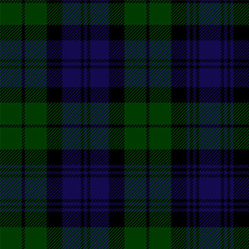 Scottish plaid in green, black, blue. Campbell tartan seamless pattern