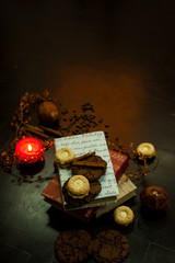  festive mood with cookies cinnamon sticks and books and coffee grains create a wonderful mood