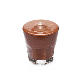 Chocolate milk in glass isolated on white background