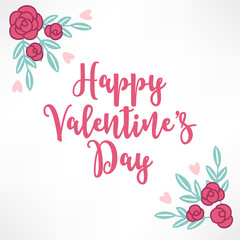 Valentine greeting card with hearts, roses and leaves