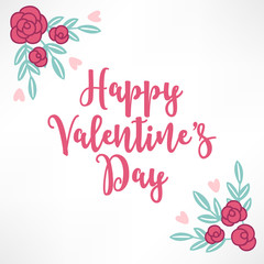 Valentine greeting card with hearts, roses and leaves