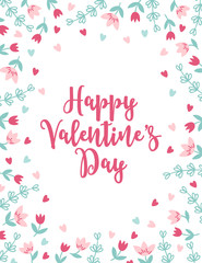 Valentine greeting card with tulips, branches and hearts