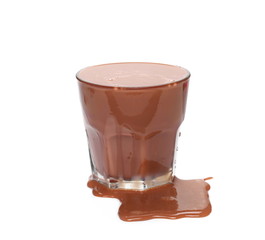 Chocolate milk in glass isolated on white background