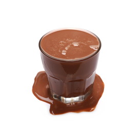 Chocolate milk in glass isolated on white background