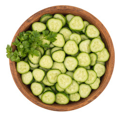 Bowl of fresh cucumber slices.