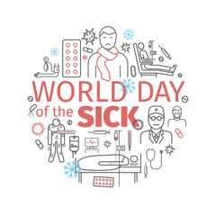 World day sick banner. Line icons set. Vector signs.