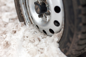 Car wheel in the snow