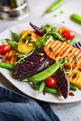 Grilled Sweet Potatoes with Snap pea and Rocket