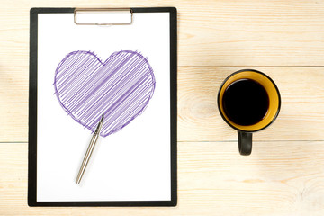 sketched heart in office paper holder