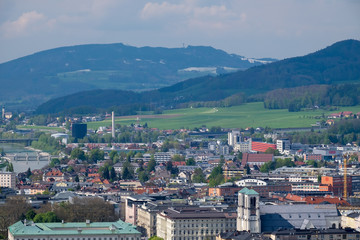 Fototapeta na wymiar Sky view Salzburg city background mountain Alps