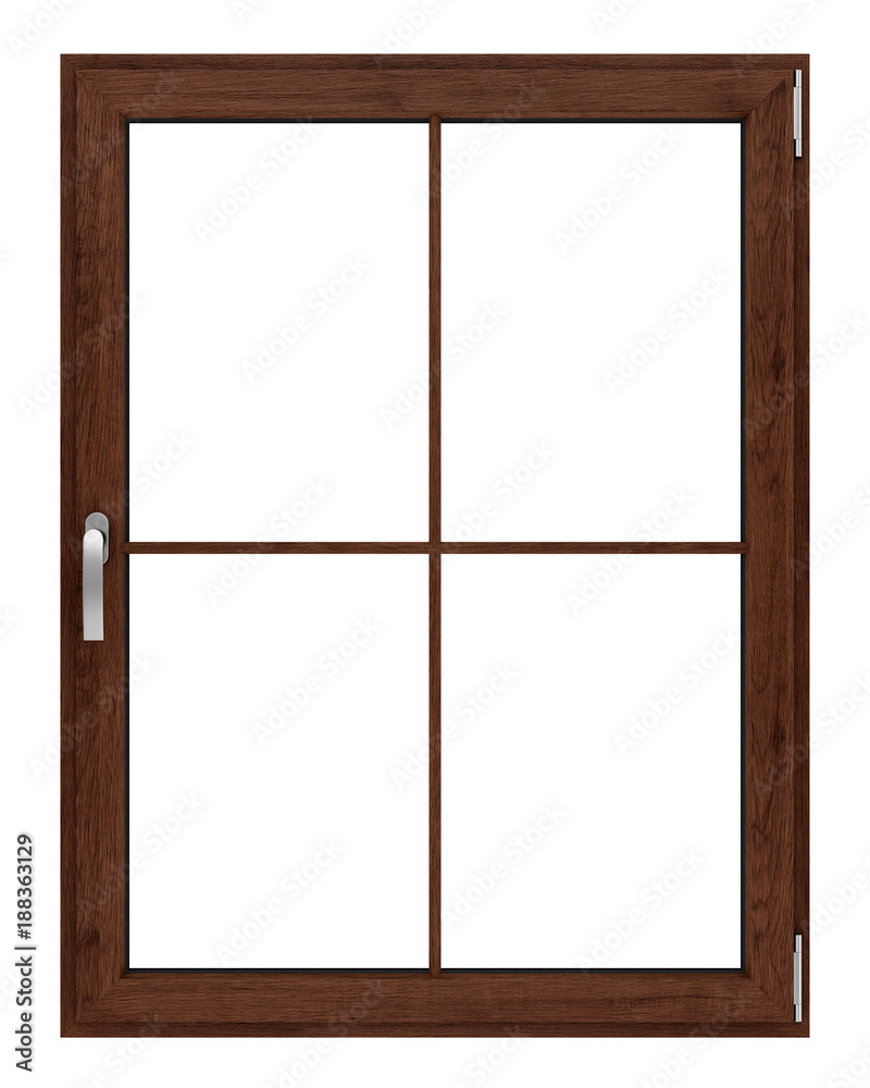 Wall mural brown wooden window isolated on white background. 3d illustration