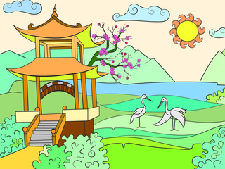 Fototapeta premium Nature of Japan color book for children cartoon illustration.