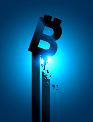 Digital currency collapse, devalue. Symbol of bitcoin crash. Sign bit coin fall. Business block chain technology concept.