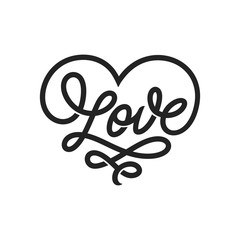 Love word lettering in form of heart. Vector vintage illustration.