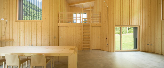 Interior of modrn wooden house